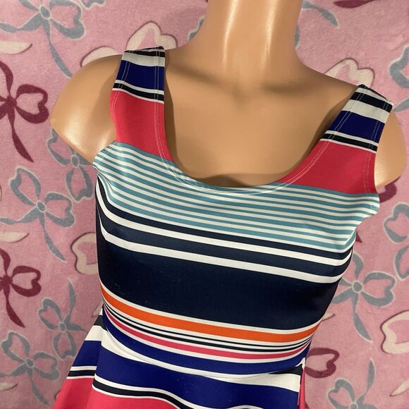 Y2K Derek Heart Size Medium Juniors Multi-color Striped Skater Dress - Picture 6 of 7